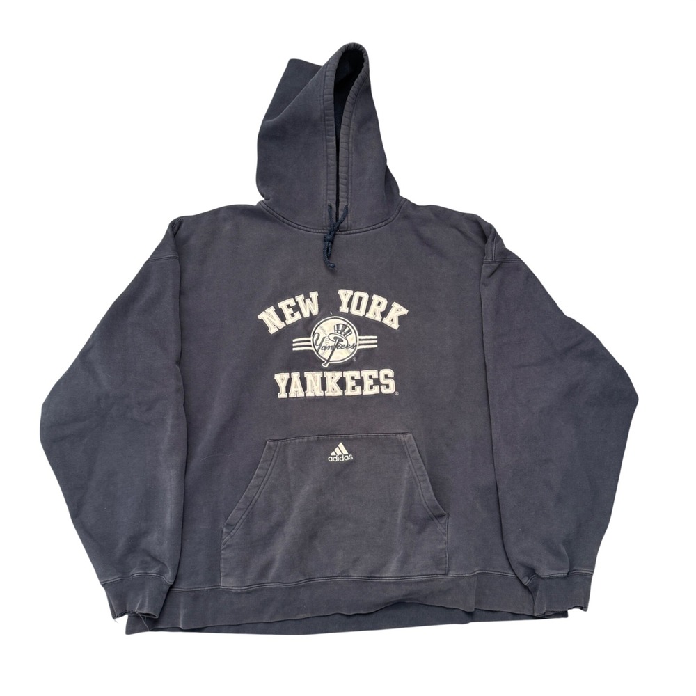 Vintage Adidas New York Yankees Hoodie Navy Blue Mens 2XL Embroidered Pullover